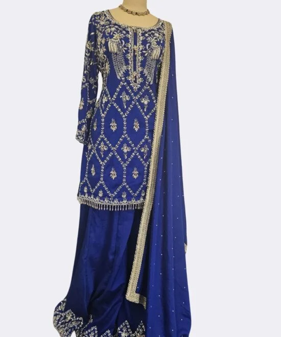 Blue handwork suit with golden embroidery