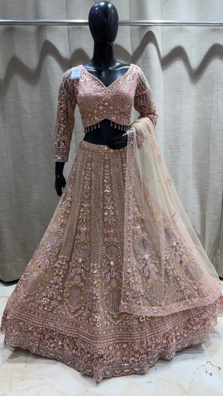 Blush Beige Embroidered Lehenga with Dupatta