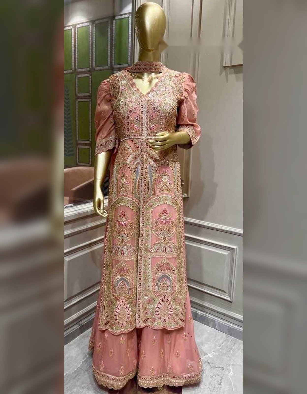 Blush pink embroidered sharara suit with matching dupatta at Raunak Boutique Epping, Melbourne