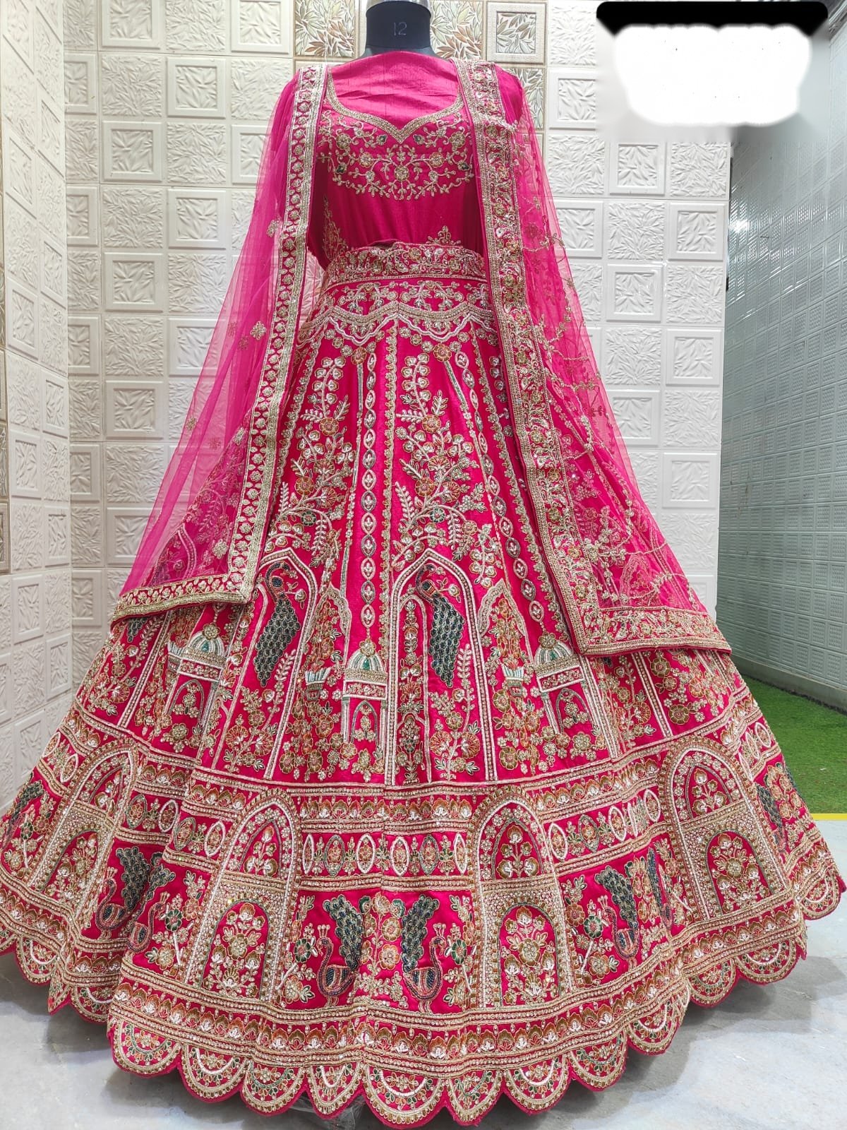 Hot Pink Heavily Embroidered Lehenga