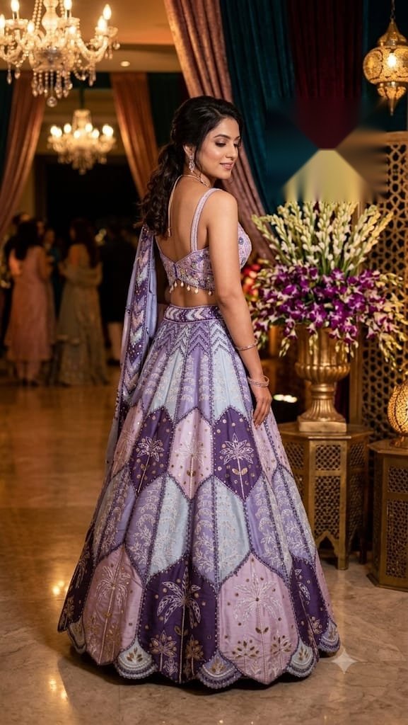 Lavender purple embroidered designer lehenga with matching dupatta at Raunak Boutique Epping Melbourne