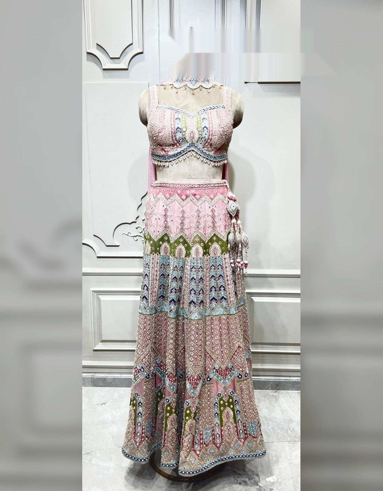 Pastel Pink Multicolour Embroidered Lehenga