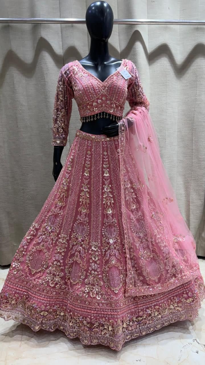 Pink Heavy Embroidered Lehenga with Dupatta