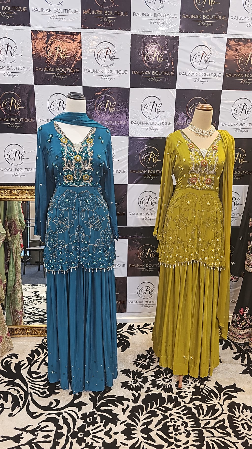 Blue and yellow skirt suits - Raunak Boutique