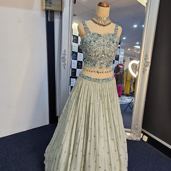 Light Green lengha with floral embroidery