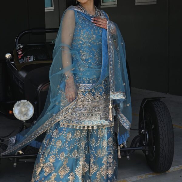 Sky blue sharara suit with sequins