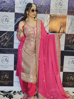 Pink heavy suit with gold embroidery