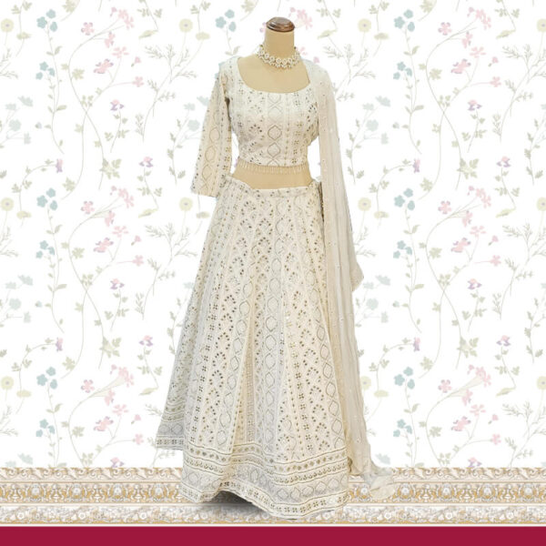 off white lengha with gold accents