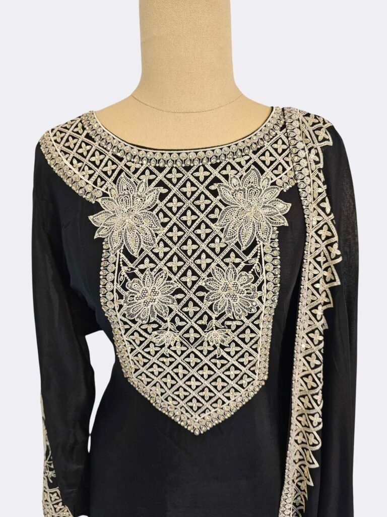 black gharara with silver embroidery main