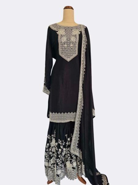 black gharara with silver embroidery-main