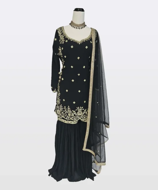 Black Gharara with Golden Embellishments
